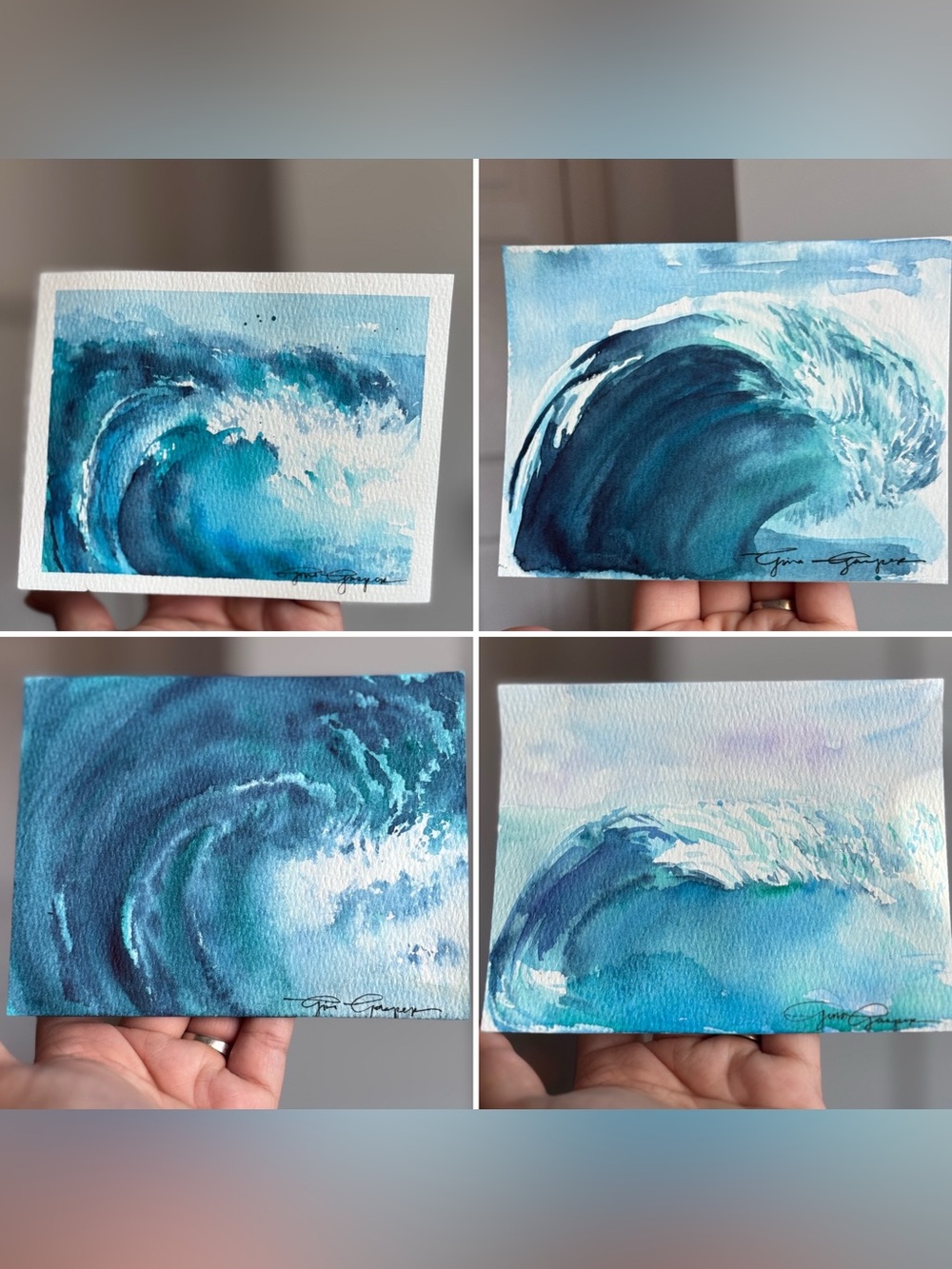 Hand-Painted Ocean Wave Watercolor Art - Blue